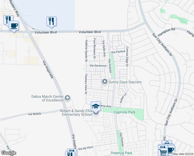 map of restaurants, bars, coffee shops, grocery stores, and more near 3212 Jevonda Avenue in Henderson
