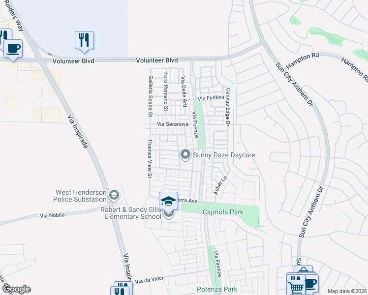 map of restaurants, bars, coffee shops, grocery stores, and more near 3190 Jevonda Avenue in Henderson