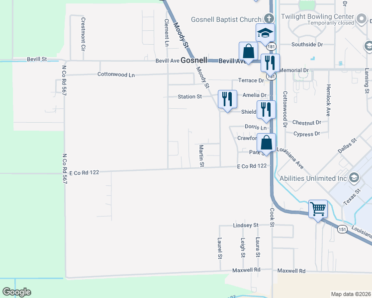 map of restaurants, bars, coffee shops, grocery stores, and more near 209 Clement Cove in Gosnell