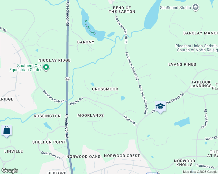 map of restaurants, bars, coffee shops, grocery stores, and more near 6009 Drumquin Drive in Raleigh