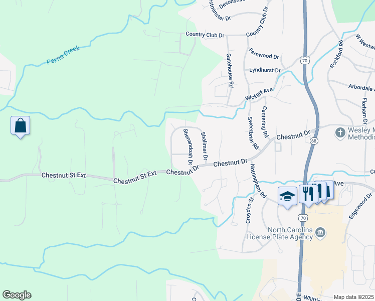 map of restaurants, bars, coffee shops, grocery stores, and more near 1006 Shenandoah Drive in High Point