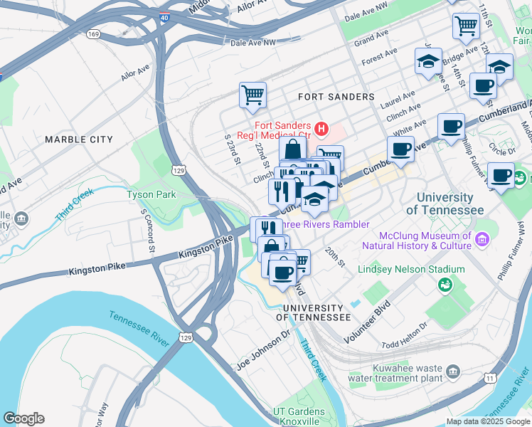map of restaurants, bars, coffee shops, grocery stores, and more near 2223 U.S. 70 in Knoxville