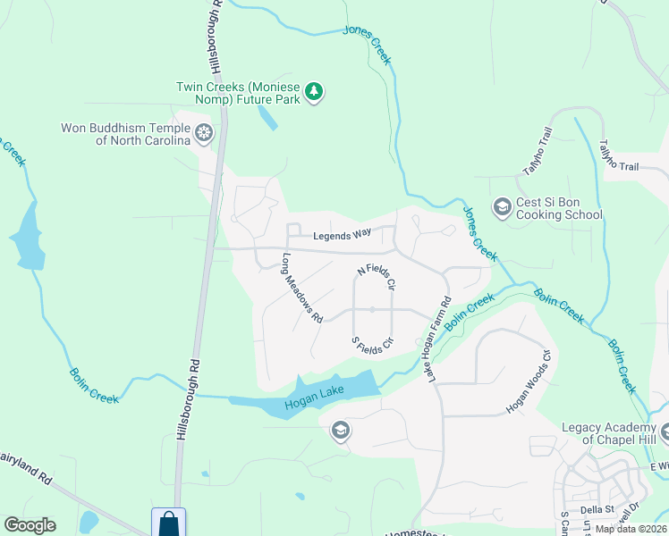 map of restaurants, bars, coffee shops, grocery stores, and more near 112 Hogan Ridge Court in Chapel Hill