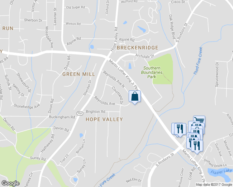 map of restaurants, bars, coffee shops, grocery stores, and more near 1 Druid Place in Durham