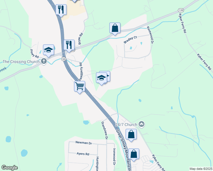 map of restaurants, bars, coffee shops, grocery stores, and more near 2719 Northview Academy Lane in Kodak