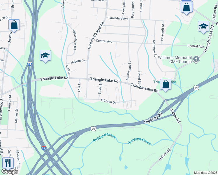 map of restaurants, bars, coffee shops, grocery stores, and more near 2820 Holt Avenue in High Point