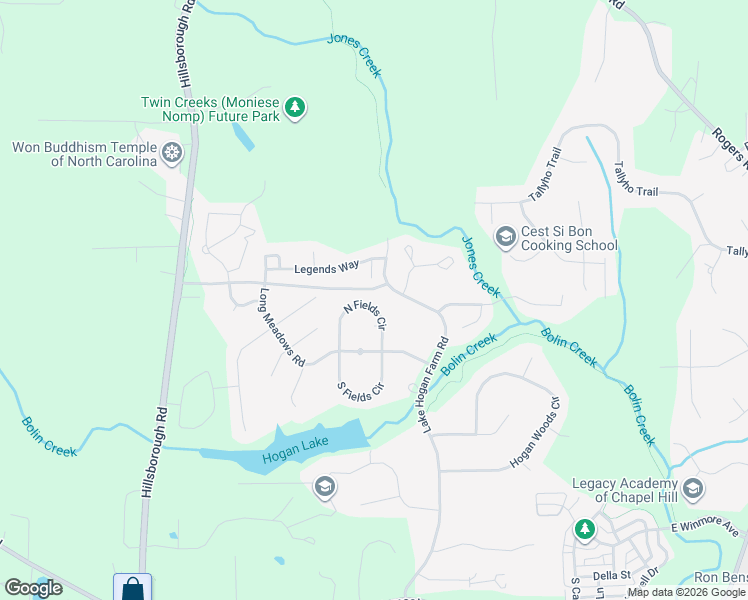 map of restaurants, bars, coffee shops, grocery stores, and more near 113 North Fields Circle in Chapel Hill