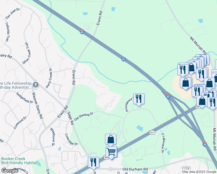 map of restaurants, bars, coffee shops, grocery stores, and more near 411 Englewood Drive in Chapel Hill