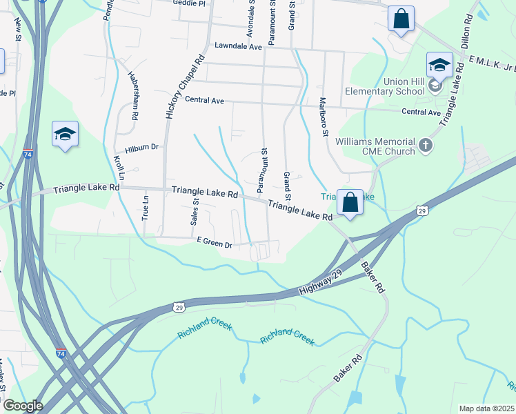map of restaurants, bars, coffee shops, grocery stores, and more near 1012 Roberts Lane in High Point