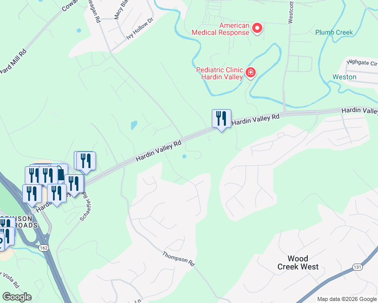 map of restaurants, bars, coffee shops, grocery stores, and more near 2300 Pauly Brook Way in Knoxville