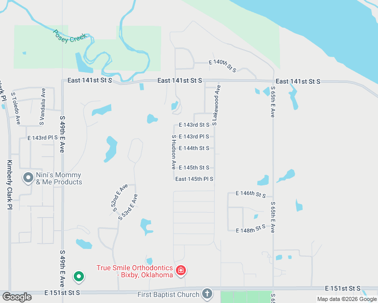 map of restaurants, bars, coffee shops, grocery stores, and more near 5851 East 145th Street South in Bixby