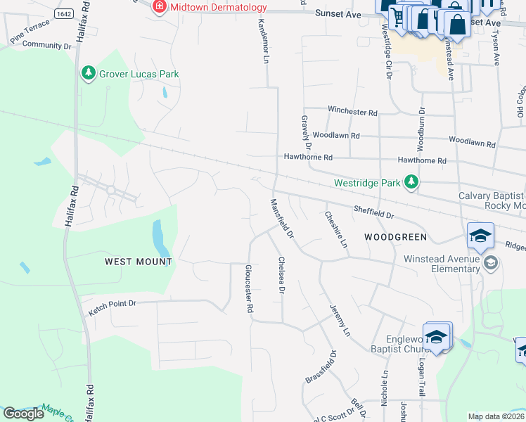 map of restaurants, bars, coffee shops, grocery stores, and more near 3712 Gloucester Rd in Rocky Mt