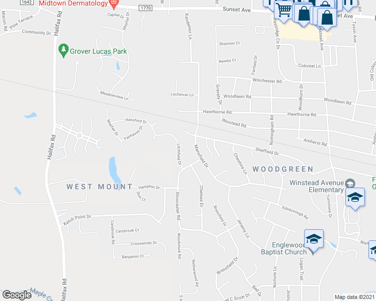 map of restaurants, bars, coffee shops, grocery stores, and more near 3712 Gloucester Rd in Rocky Mt