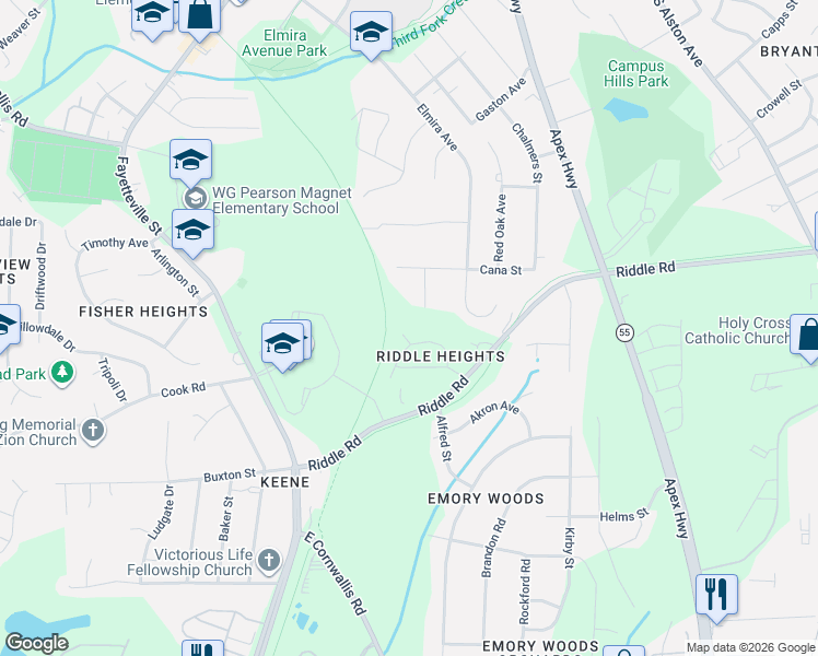 map of restaurants, bars, coffee shops, grocery stores, and more near 907 Delray Street in Durham