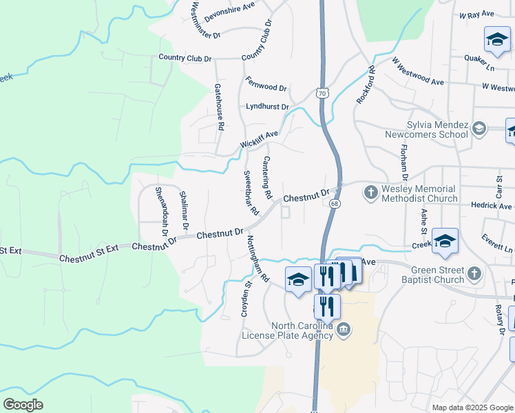 map of restaurants, bars, coffee shops, grocery stores, and more near 1012 Sweetbriar Road in High Point