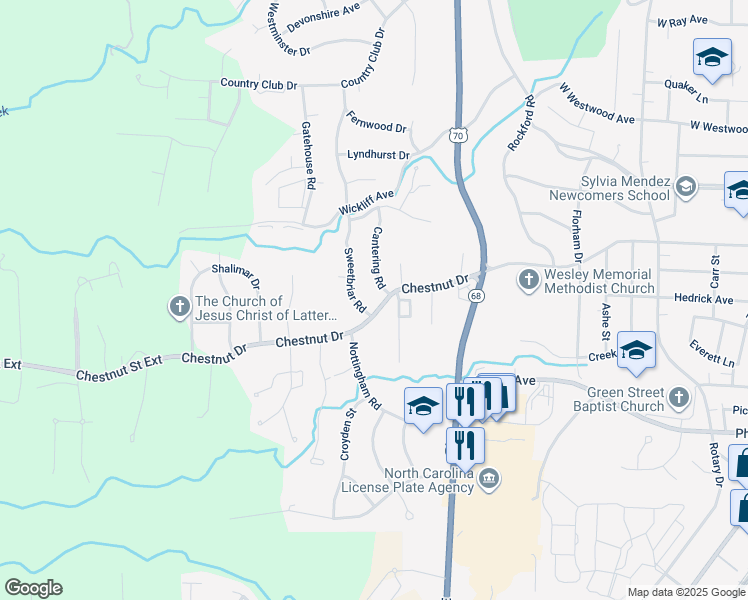 map of restaurants, bars, coffee shops, grocery stores, and more near 1506 Chestnut Drive in High Point