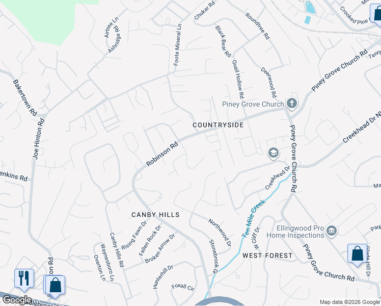 map of restaurants, bars, coffee shops, grocery stores, and more near 2148 Pine Meade Road in Knoxville
