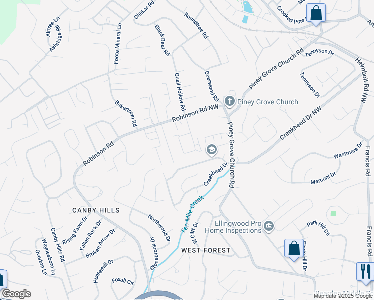 map of restaurants, bars, coffee shops, grocery stores, and more near 2114 Belle Terra Road in Knoxville