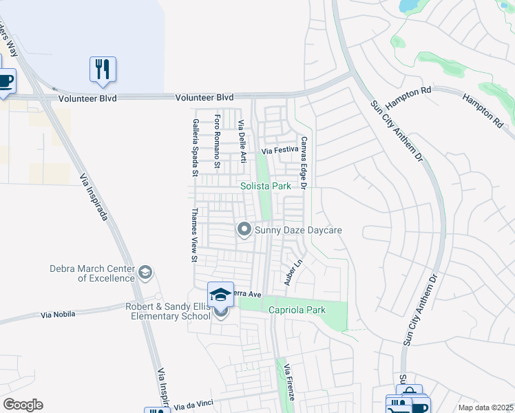 map of restaurants, bars, coffee shops, grocery stores, and more near 2027 Via Firenze in Henderson