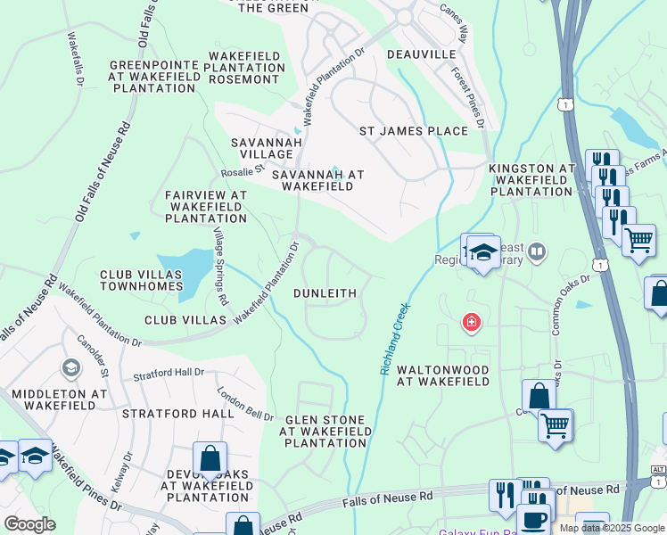 map of restaurants, bars, coffee shops, grocery stores, and more near 12609 Richmond Run Drive in Raleigh