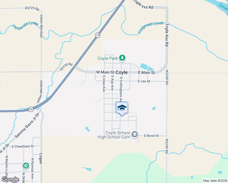 map of restaurants, bars, coffee shops, grocery stores, and more near 115 West 1st Street in Coyle