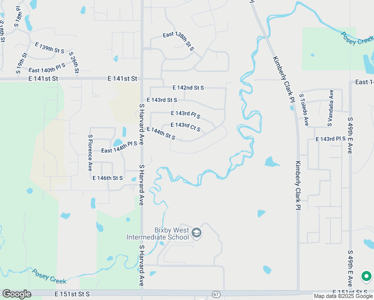 map of restaurants, bars, coffee shops, grocery stores, and more near 3590 East 144th Street in Bixby