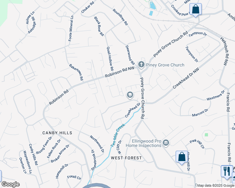 map of restaurants, bars, coffee shops, grocery stores, and more near 2114 Belle Terra Road in Knoxville