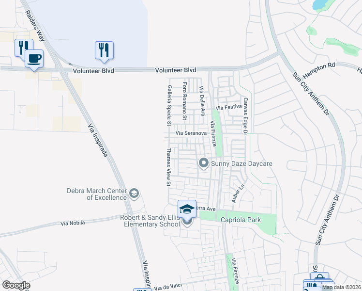 map of restaurants, bars, coffee shops, grocery stores, and more near 2020 Self Portrait Street in Henderson
