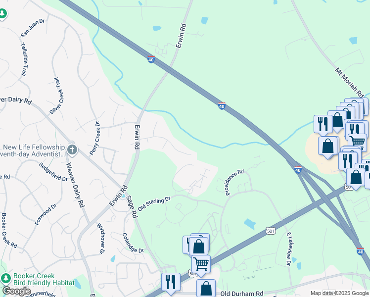 map of restaurants, bars, coffee shops, grocery stores, and more near 407 Englewood Drive in Chapel Hill