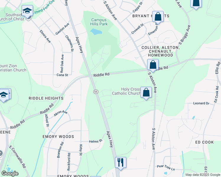 map of restaurants, bars, coffee shops, grocery stores, and more near 1137 Apogee Drive in Durham