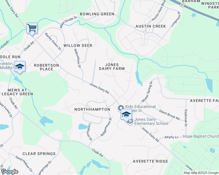 map of restaurants, bars, coffee shops, grocery stores, and more near 1008 Fairlong Road in Wake Forest