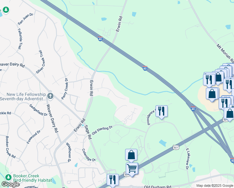 map of restaurants, bars, coffee shops, grocery stores, and more near 401 Englewood Drive in Chapel Hill