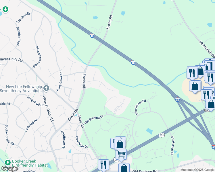 map of restaurants, bars, coffee shops, grocery stores, and more near 401 Englewood Drive in Chapel Hill