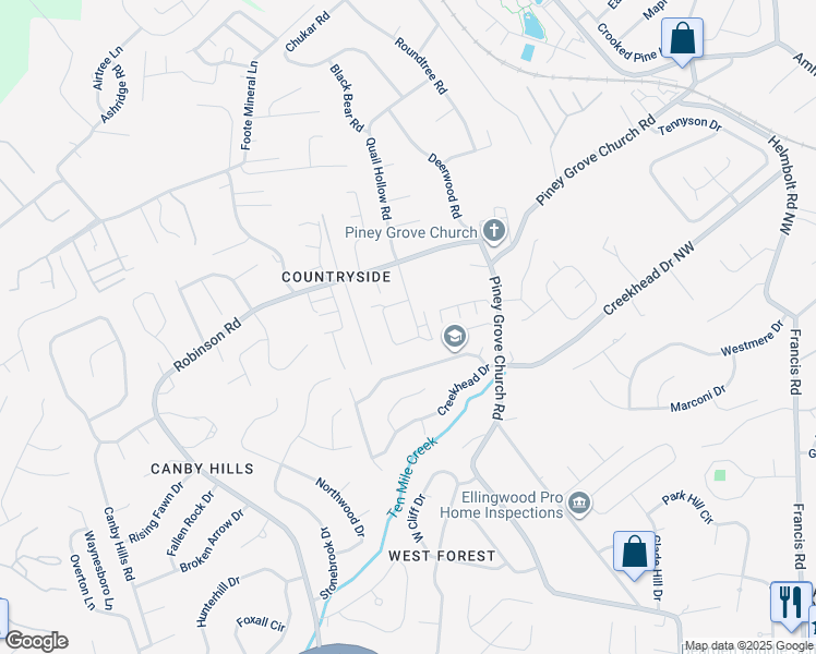 map of restaurants, bars, coffee shops, grocery stores, and more near 2114 Belle Terra Road in Knoxville