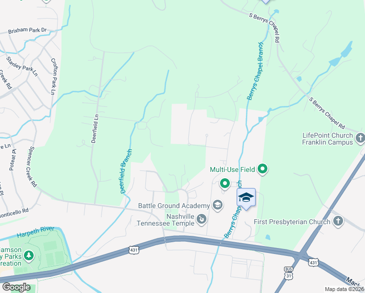 map of restaurants, bars, coffee shops, grocery stores, and more near 133 Alpine Court in Franklin
