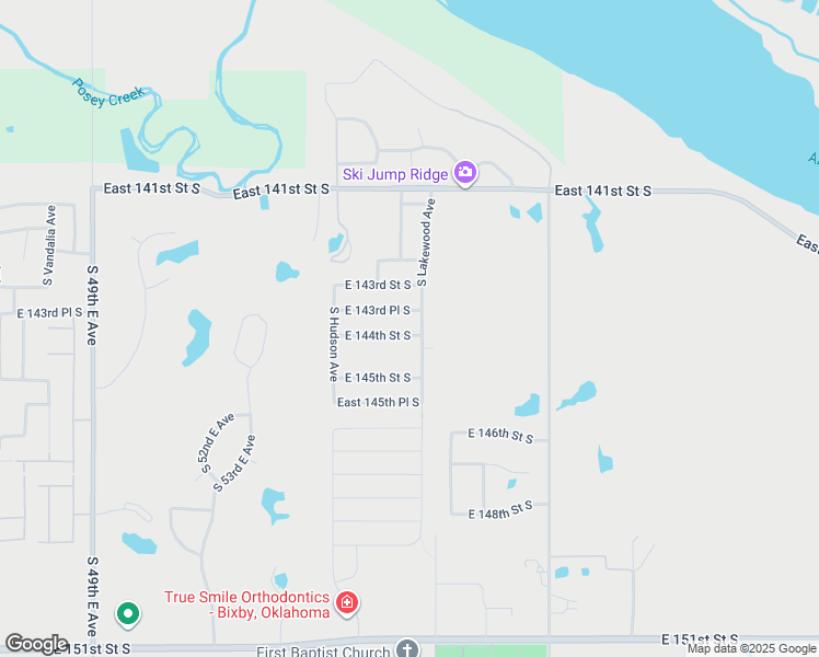 map of restaurants, bars, coffee shops, grocery stores, and more near 6057 East 144th Street South in Bixby
