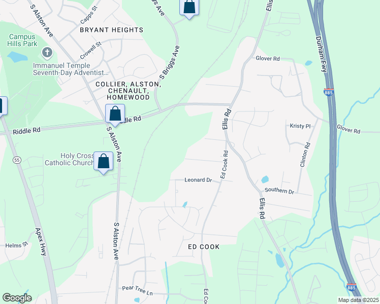 map of restaurants, bars, coffee shops, grocery stores, and more near 1905 Edgerton Drive in Durham