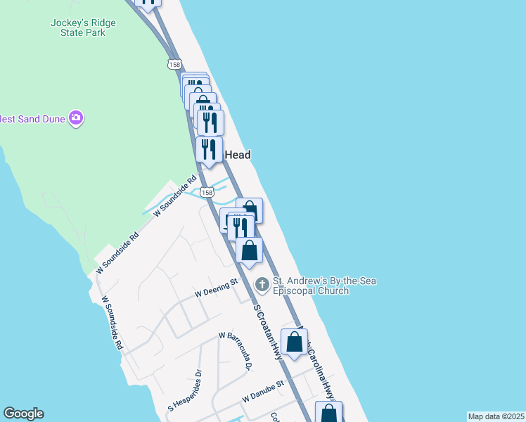 map of restaurants, bars, coffee shops, grocery stores, and more near 4043 South Virginia Dare Trail in Nags Head