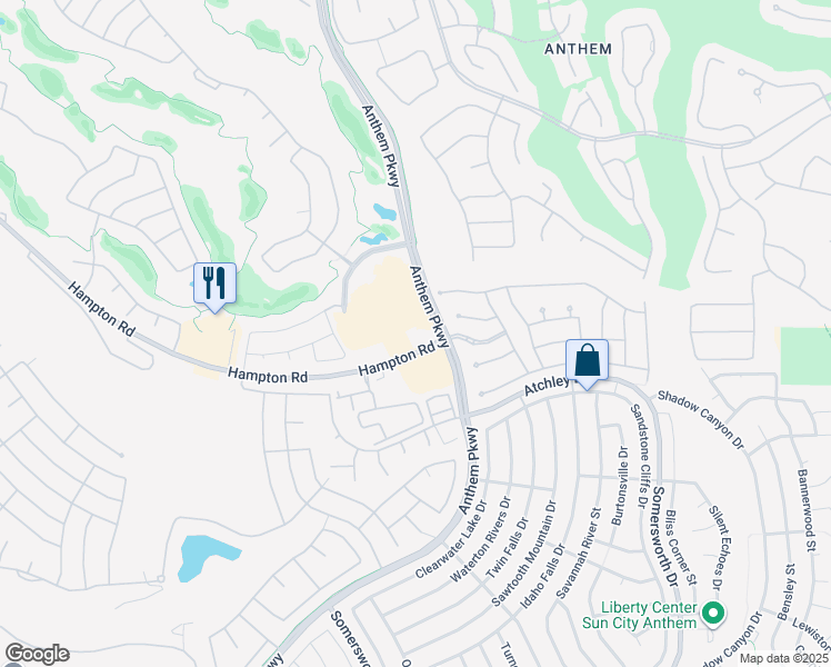 map of restaurants, bars, coffee shops, grocery stores, and more near 2460 Hampton Road in Henderson