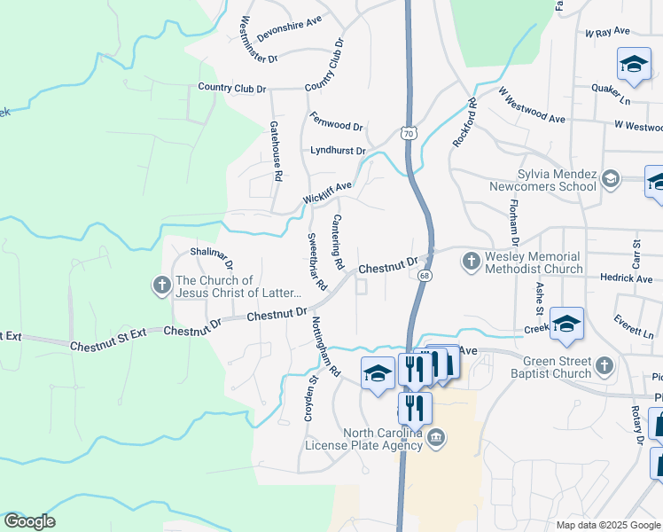 map of restaurants, bars, coffee shops, grocery stores, and more near 1017 Cantering Road in High Point