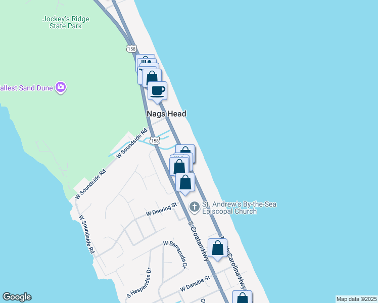 map of restaurants, bars, coffee shops, grocery stores, and more near 4043 South Virginia Dare Trail in Nags Head