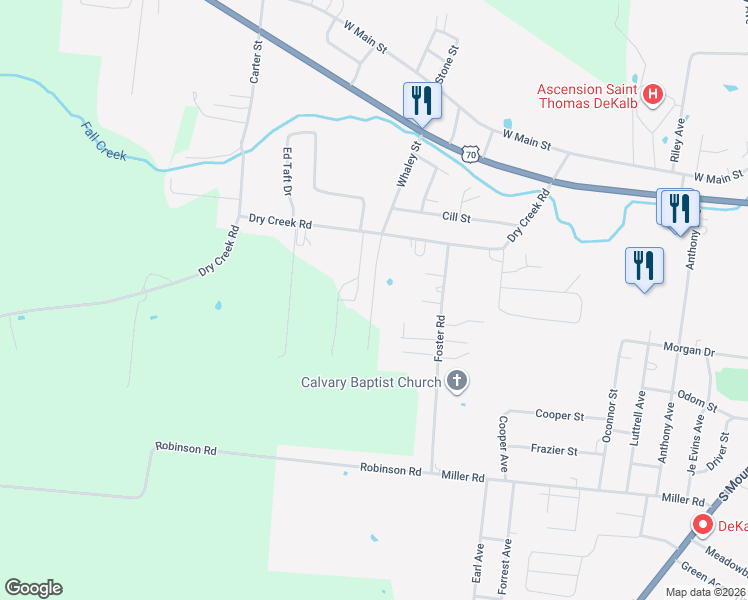 map of restaurants, bars, coffee shops, grocery stores, and more near 135 Carter Drive in Smithville
