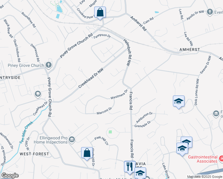 map of restaurants, bars, coffee shops, grocery stores, and more near 5928 West Pine Lane in Knoxville