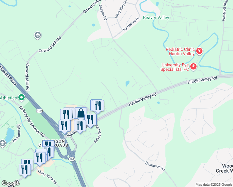 map of restaurants, bars, coffee shops, grocery stores, and more near 2433 Hardin Valley Farms Lane in Knoxville
