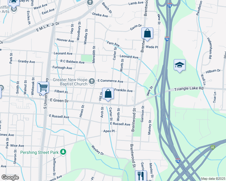 map of restaurants, bars, coffee shops, grocery stores, and more near 1101 Carter Street in High Point