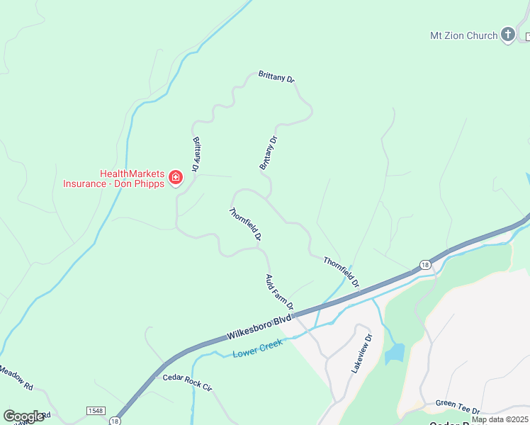 map of restaurants, bars, coffee shops, grocery stores, and more near 2440 Thornfield Drive in Lenoir