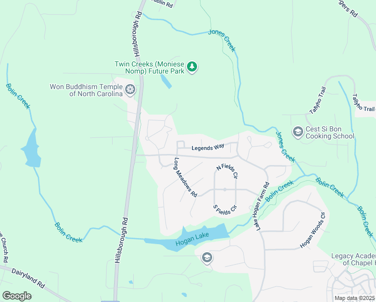 map of restaurants, bars, coffee shops, grocery stores, and more near 313 Legends Way in Chapel Hill