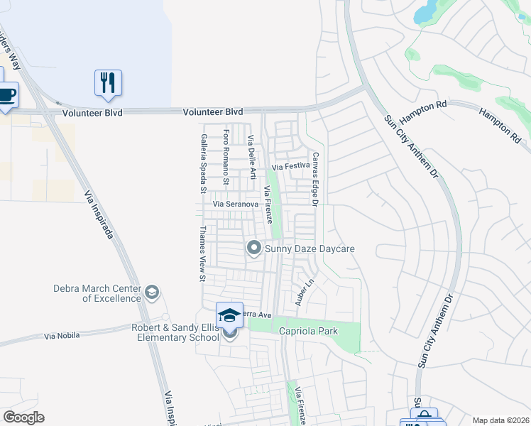 map of restaurants, bars, coffee shops, grocery stores, and more near 3177 Brush Stroke Street in Henderson