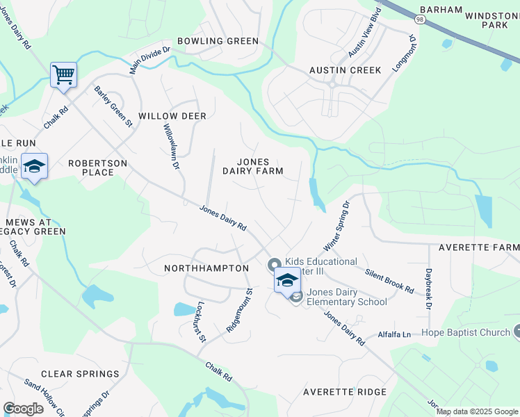 map of restaurants, bars, coffee shops, grocery stores, and more near 1008 Fairlong Road in Wake Forest