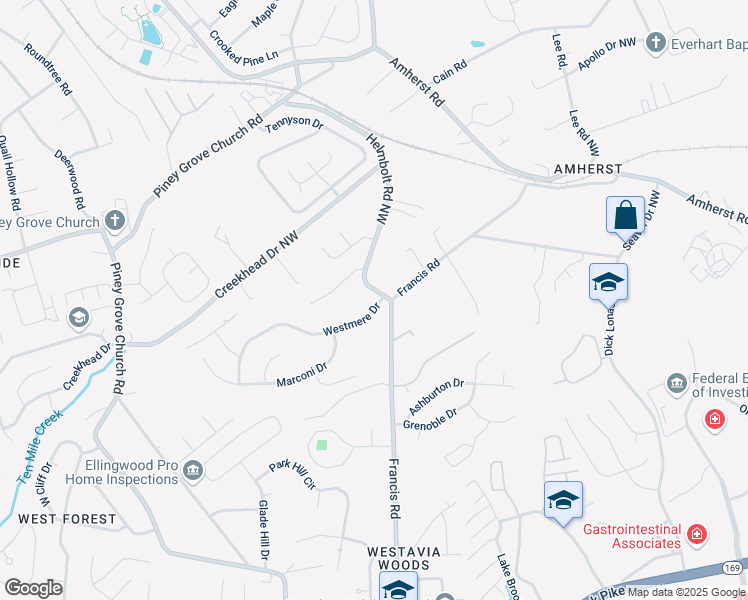 map of restaurants, bars, coffee shops, grocery stores, and more near 1609 Helmbolt Road Northwest in Knoxville